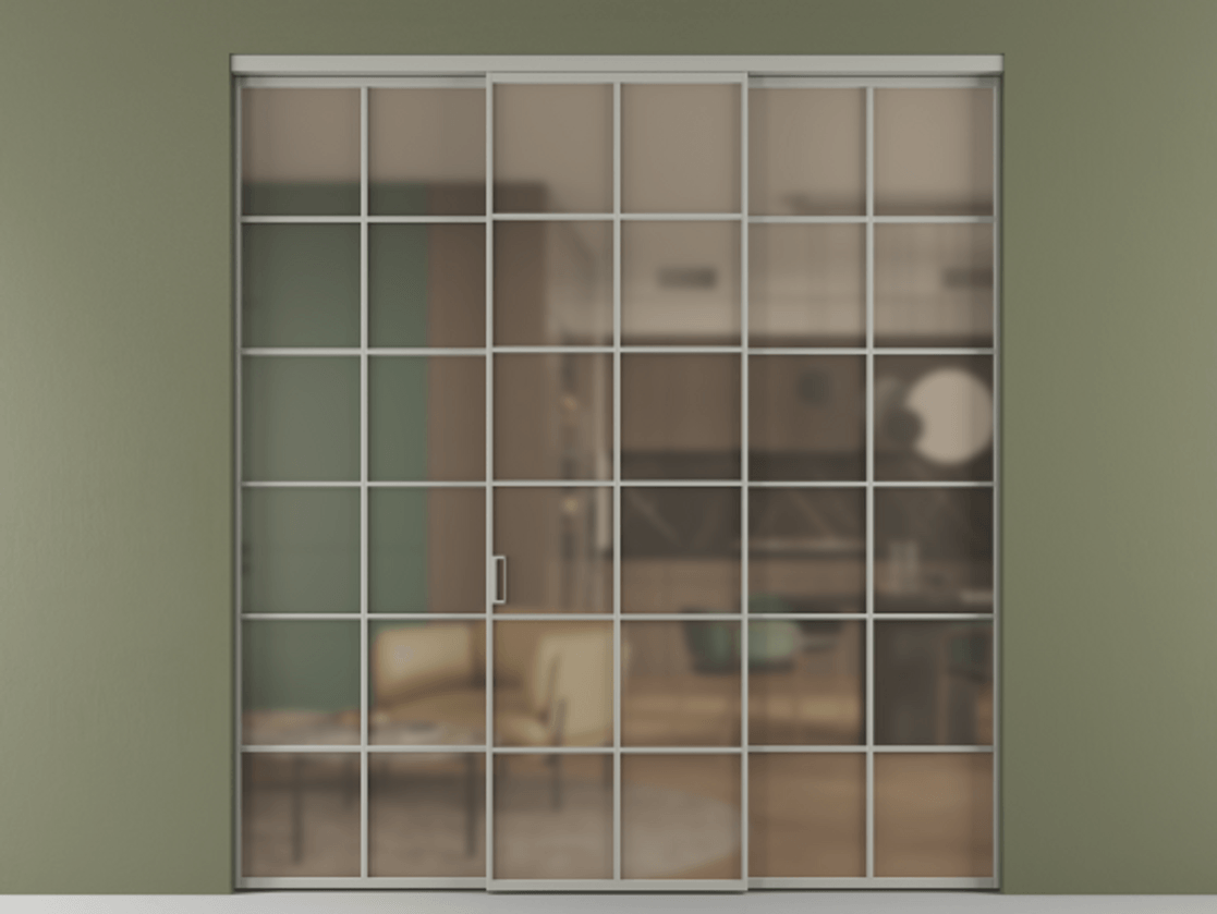 Перегородка Формато внутри проёма 3 створки АЛПР 040.05 Алюминий нейтральный серый Сатинированное бронзовое стекло, триплекс Цена 254825 ₽ | Volhovec