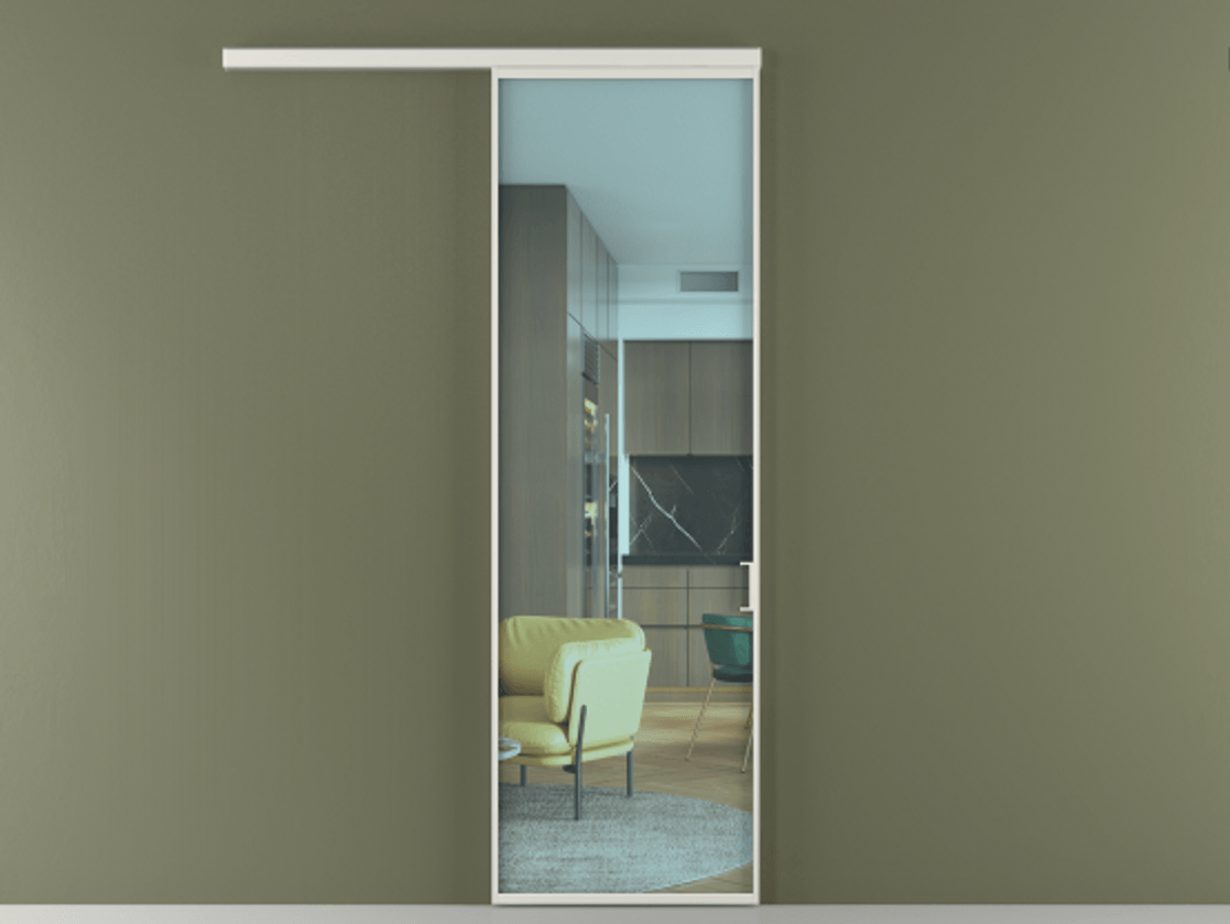 Перегородка Формато вдоль стены 1 створка АЛПР 040.01 Алюминий серый Прозрачное голубое стекло, триплекс Цена 101760 ₽  | Volhovec