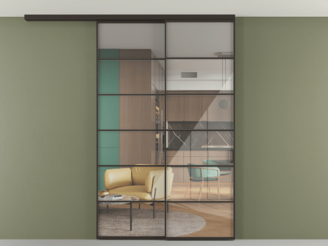 Перегородка Формато вдоль стены на потолок 2 створки с синхронным механизмом АЛПР 040.04 Алюминий антрацит Рефлективное прозрачное стекло "Стопсол", калёное. Цена 304504 ₽ 1. Полотно 2 шт. (800/2100 мм)
2. Комплект установки раздвижной системы
3. Базовый комплект фурнитуры
4.Ручка Рондо. Фабрика дверей Волховец 8 (800) 551 43 19 Перегородка Формато вдоль стены на потолок 2 створки с синхронным механизмом АЛПР 040.04 Алюминий антрацит Рефлективное прозрачное стекло "Стопсол", калёное Цена 304504 ₽ | Volhovec