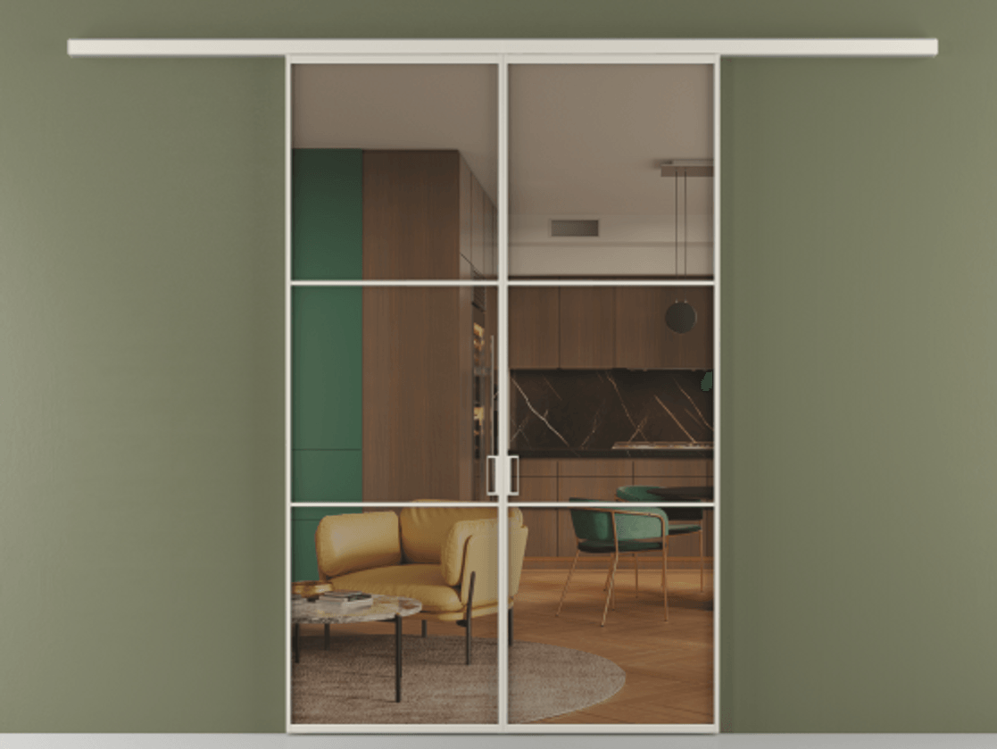 Перегородка Formato вдоль стены 2 створки АЛПР 040.03 Алюминий облачно-серый Прозрачное бронзовое стекло, триплекс Цена 233000 ₽ | Volhovec