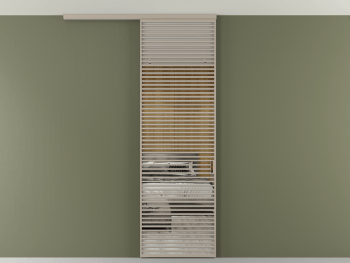 Перегородка Формато вдоль стены на потолок 1 створка АЛПР 040.07 Алюминий бисквитный Двустороннее зеркало, триплекс , триплекс 6 мм Цена 187228 ₽ | Volhovec