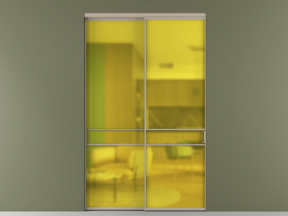 Перегородка Formato внутри проёма 2 створки АЛПР 040.02 Алюминий бисквитный Сатинированное жёлтое стекло, триплекс Цена 432260 ₽  | Volhovec