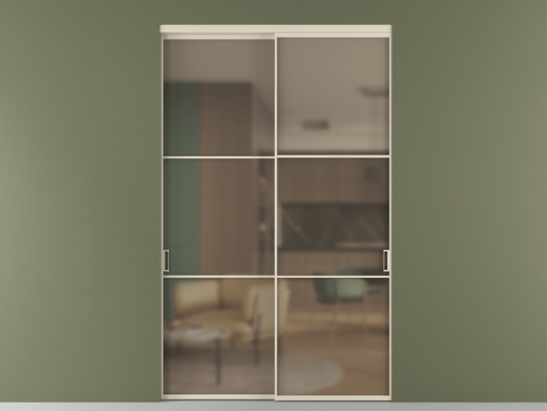 Перегородка Формато внутри проёма 2 створки АЛПР 040.03 Алюминий бежево-серый Сатинированное бронзовое стекло, триплекс Цена 424750 ₽  | Volhovec