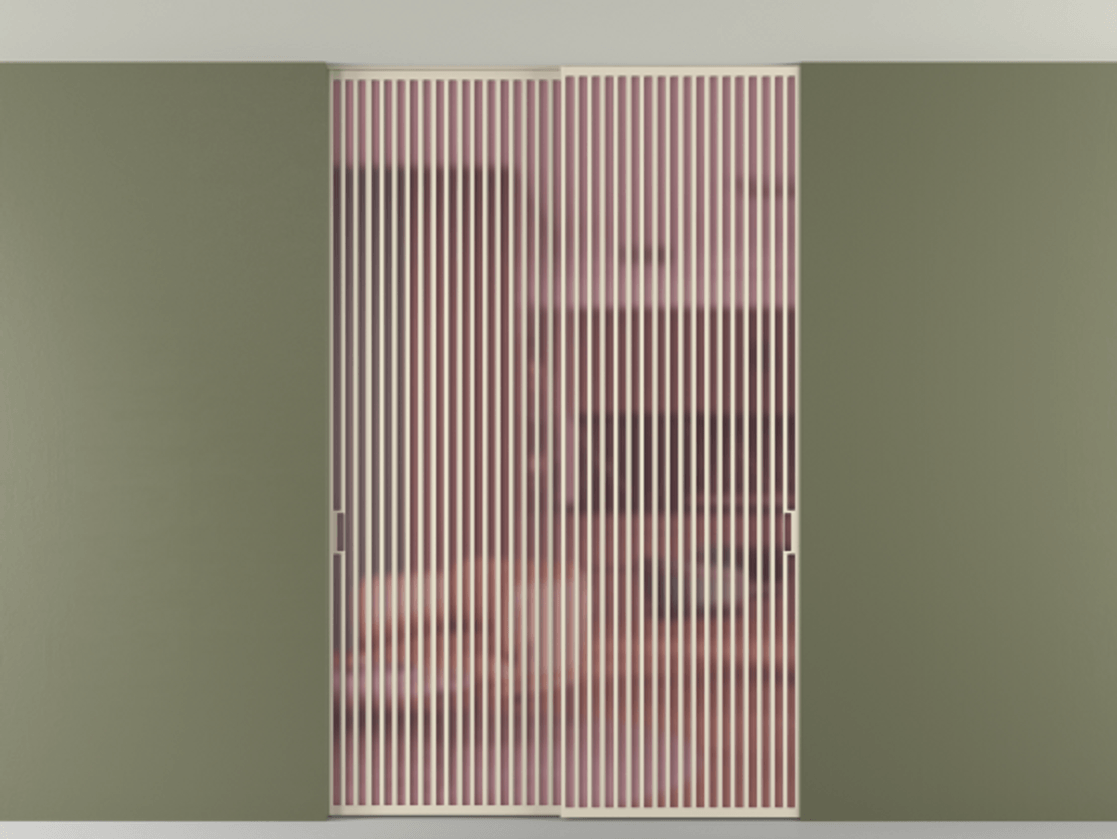 Перегородка Formato внутри проёма скрытое крепление в потолок 2 створки АЛПР 040.06 Алюминий бежево-серый Сатинированное розовое стекло, триплекс Цена 505120 ₽ | Volhovec