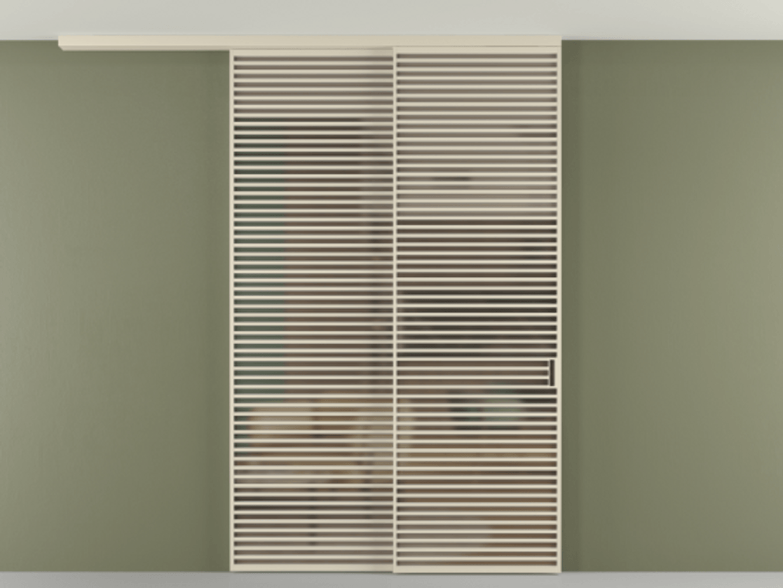 Перегородка Формато вдоль стены на потолок 2 створки с синхронным механизмом АЛПР 040.07 Алюминий бежево-серый Сатинированное бронзовое стекло, триплекс Цена 526620 ₽ | Volhovec