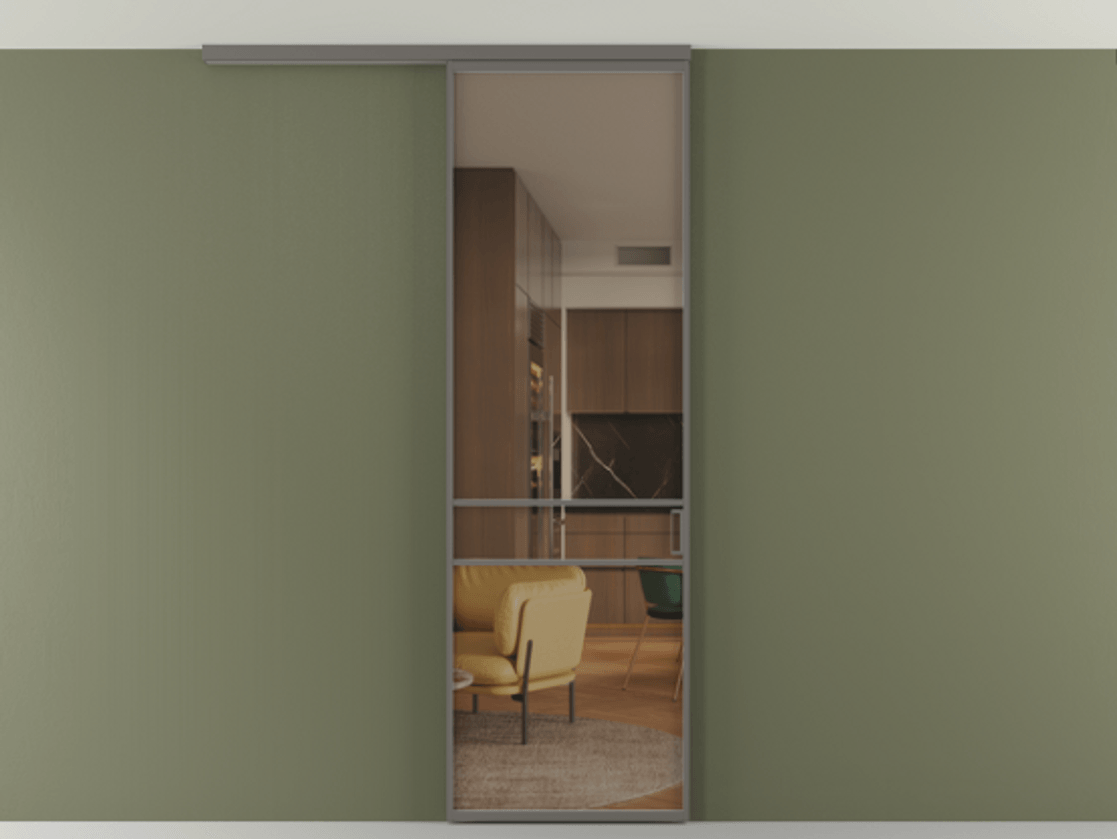 Перегородка Формато вдоль стены на потолок 1 створка АЛПР 040.02 Алюминий классический серый Прозрачное бронзовое стекло, триплекс Цена 96858 ₽ | Volhovec