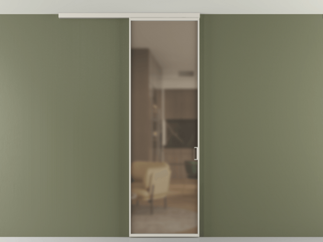 Перегородка Формато вдоль стены на потолок 1 створка АЛПР 040.01 Алюминий облачно-серый Сатинированное бронзовое стекло, триплекс Цена 92403 ₽ | Volhovec