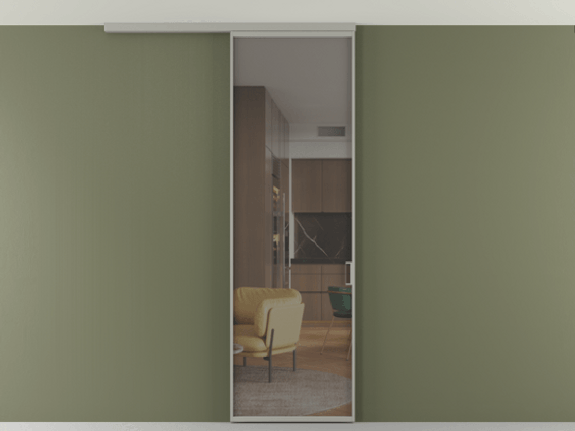 Перегородка Formato вдоль стены на потолок 1 створка АЛПР 040.01 Алюминий нейтральный серый Прозрачное серое стекло, триплекс Цена 92403 ₽ | Volhovec