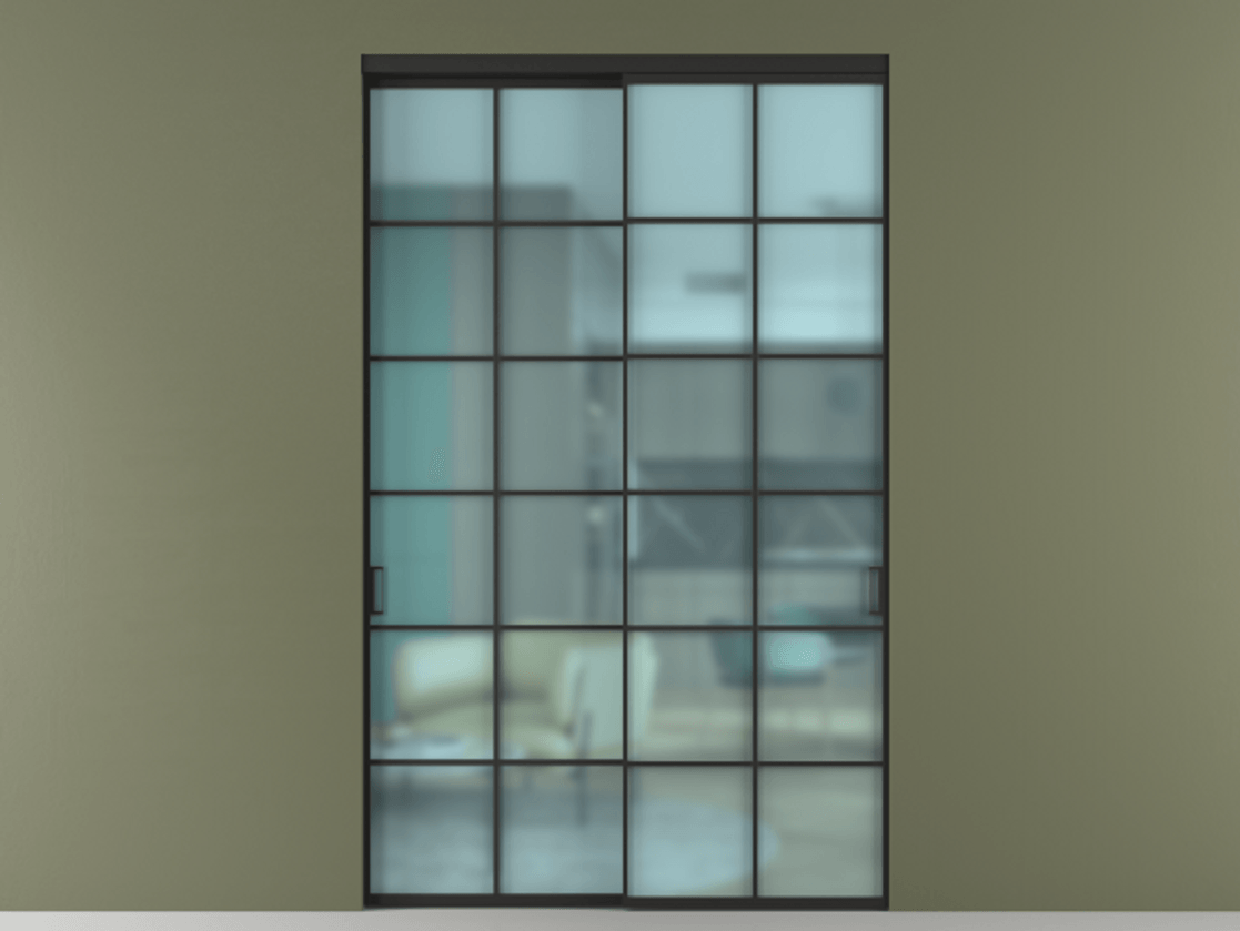 Перегородка Formato внутри проёма 2 створки АЛПР 040.05 Алюминий Черный Сатинированное голубое стекло, триплекс Цена 423440 ₽  | Volhovec