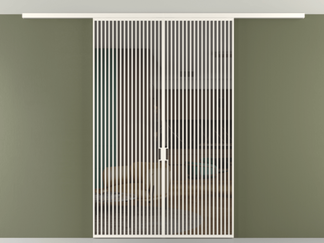 Перегородка Формато вдоль стены на потолок 2 створки АЛПР 040.06 Алюминий пудровый белый Прозрачное серое стекло, триплекс Цена 443520 ₽ | Volhovec