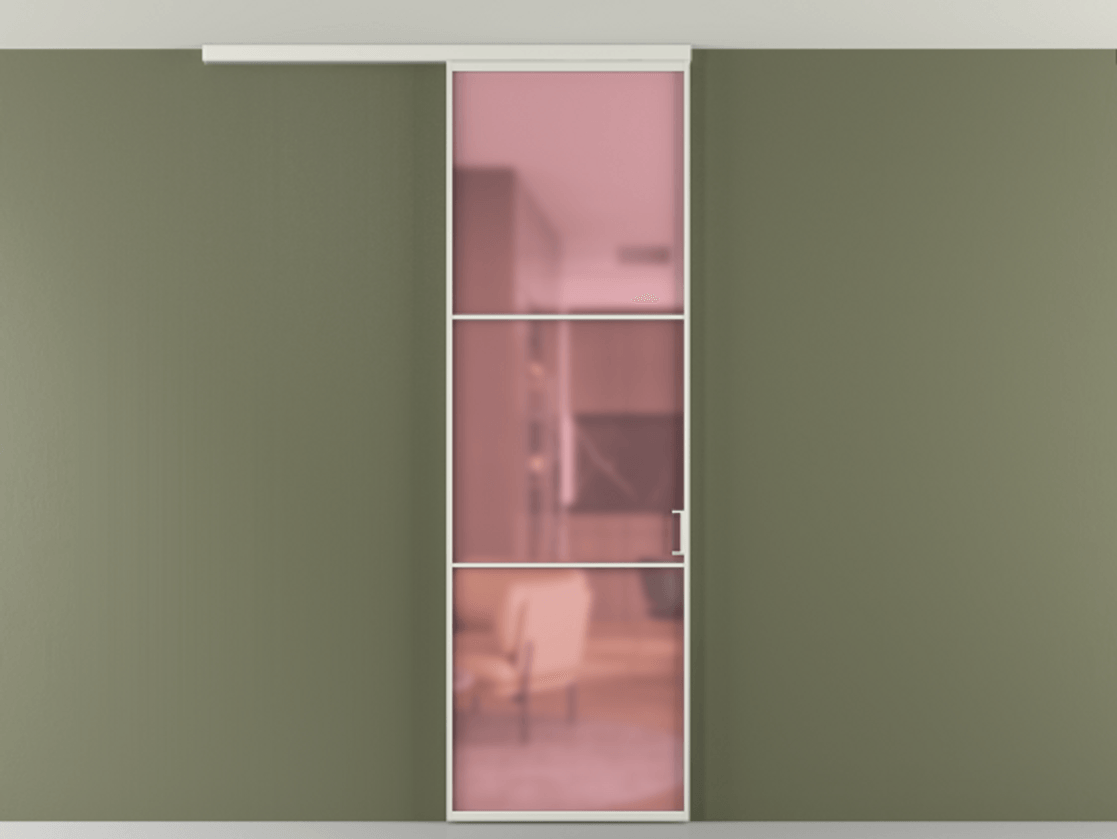 Перегородка Формато вдоль стены на потолок 1 створка АЛПР 040.03 Алюминий серый Сатинированное розовое стекло, триплекс Цена 96858 ₽ | Volhovec