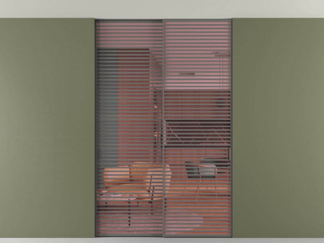 Перегородка Формато внутри проёма скрытое крепление в потолок 2 створки АЛПР 040.07 Алюминий классический серый Прозрачное розовое стекло, триплекс Цена 409915 ₽ | Volhovec