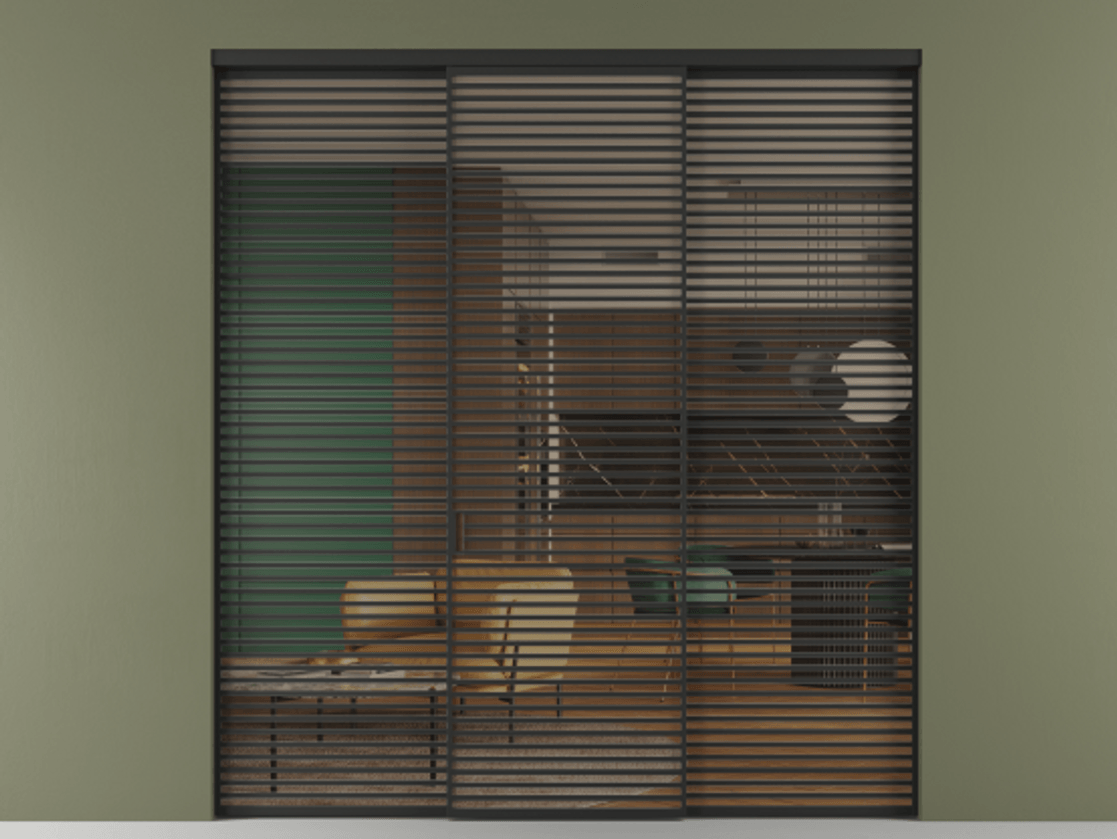 Перегородка Formato внутри проёма 3 створки АЛПР 040.07 Алюминий Черный Прозрачное бронзовое стекло, триплекс Цена 437900 ₽ | Volhovec