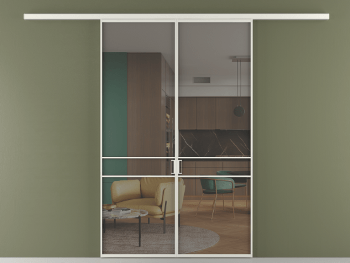 Перегородка Formato вдоль стены 2 створки АЛПР 040.02 Алюминий серый Прозрачное серое стекло, триплекс Цена 233000 ₽ | Volhovec