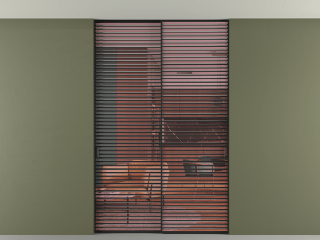 Перегородка Формато внутри проёма скрытое крепление в потолок 2 створки АЛПР 040.07 Алюминий Черный Прозрачное розовое стекло, триплекс Цена 2672100 AMD | Volhovec