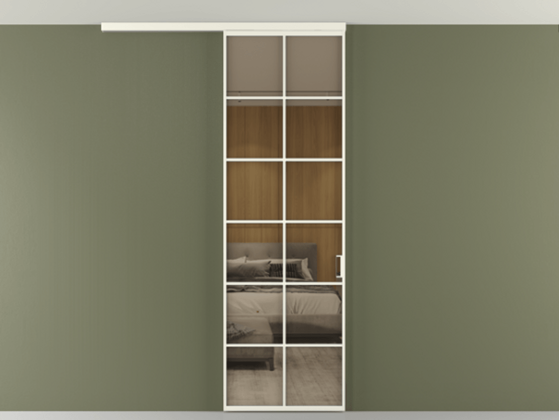 Перегородка Формато вдоль стены на потолок 1 створка АЛПР 040.05 Алюминий жемчужный Рефлективное бронзовое стекло "Стопсол", калёное Цена 114252 ₽ | Volhovec