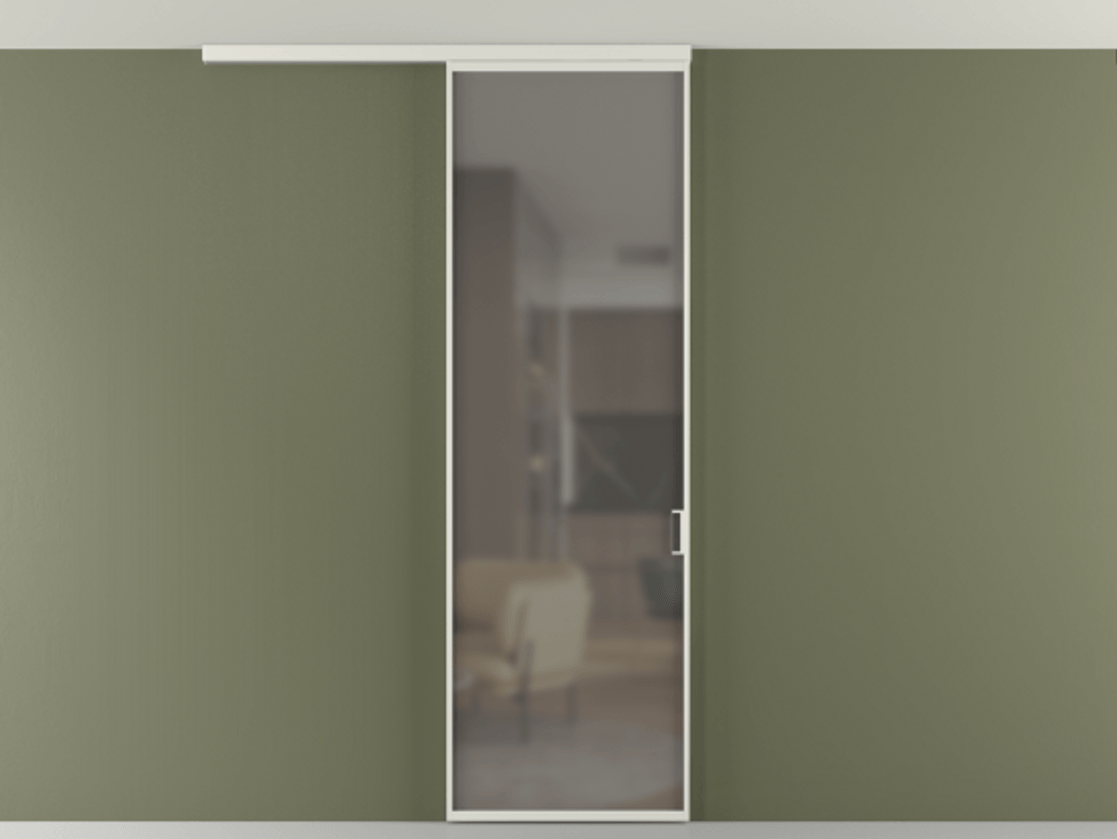 Перегородка Формато вдоль стены на потолок 1 створка АЛПР 040.01 Алюминий серый Сатинированное серое стекло, триплекс Цена 92403 ₽ | Volhovec