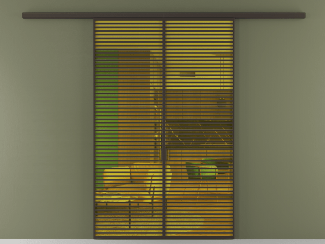 Перегородка Формато вдоль стены 2 створки АЛПР 040.07 Алюминий антрацит Прозрачное жёлтое стекло, триплекс Цена 342450 ₽ | Volhovec