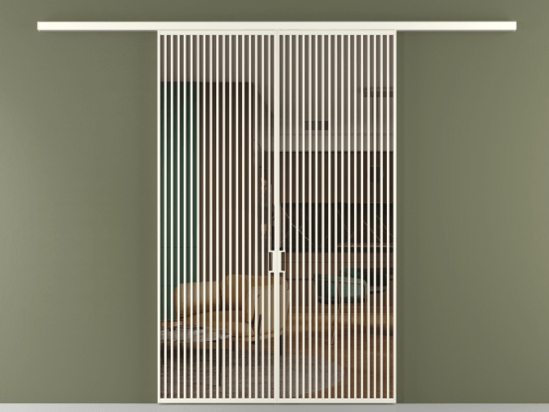 Перегородка Формато вдоль стены 2 створки АЛПР 040.06 Алюминий жемчужный Прозрачное бронзовое стекло, триплекс Цена 342450 ₽ | Volhovec