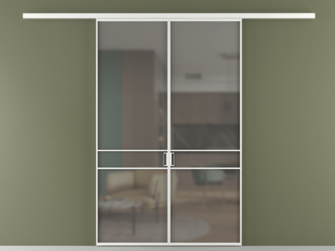 Перегородка Formato вдоль стены 2 створки АЛПР 040.02 Алюминий белоснежный Сатинированное серое стекло, триплекс Цена 233000 ₽ | Volhovec