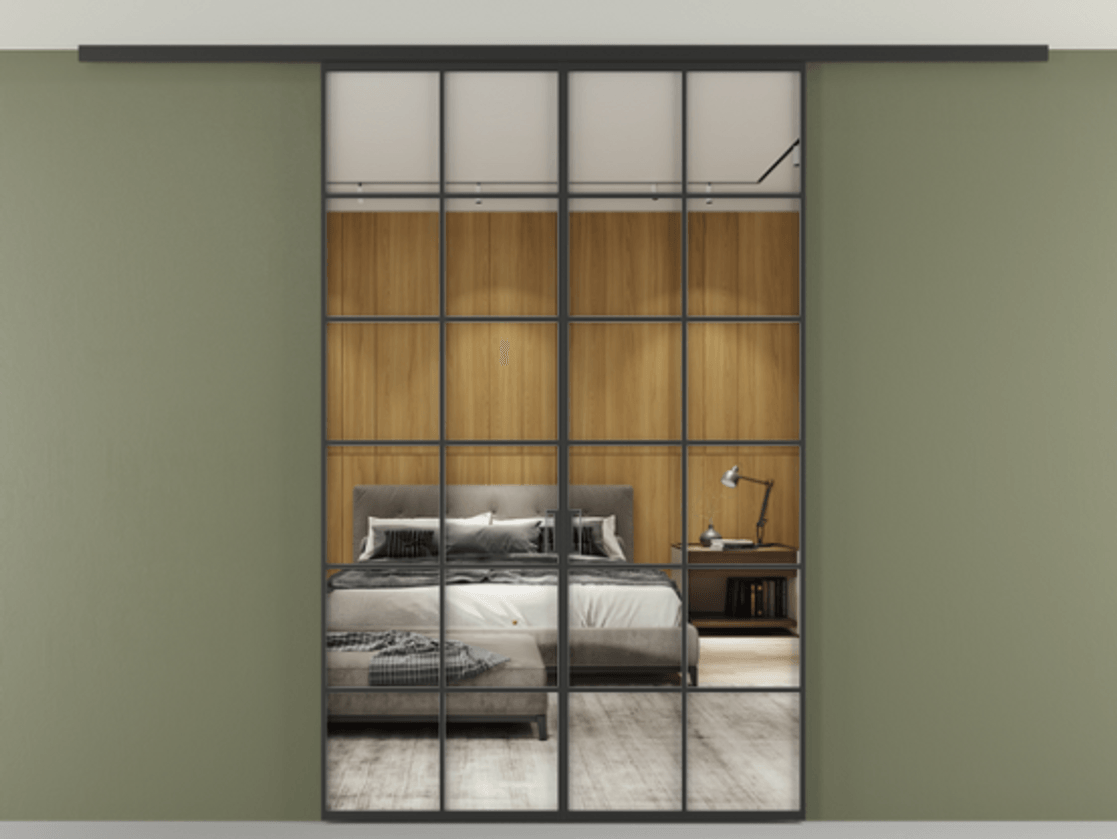 Перегородка Формато вдоль стены на потолок 2 створки АЛПР 040.05 Алюминий Черный Двустороннее зеркало, триплекс , триплекс 6 мм Цена 191785 ₽ | Volhovec