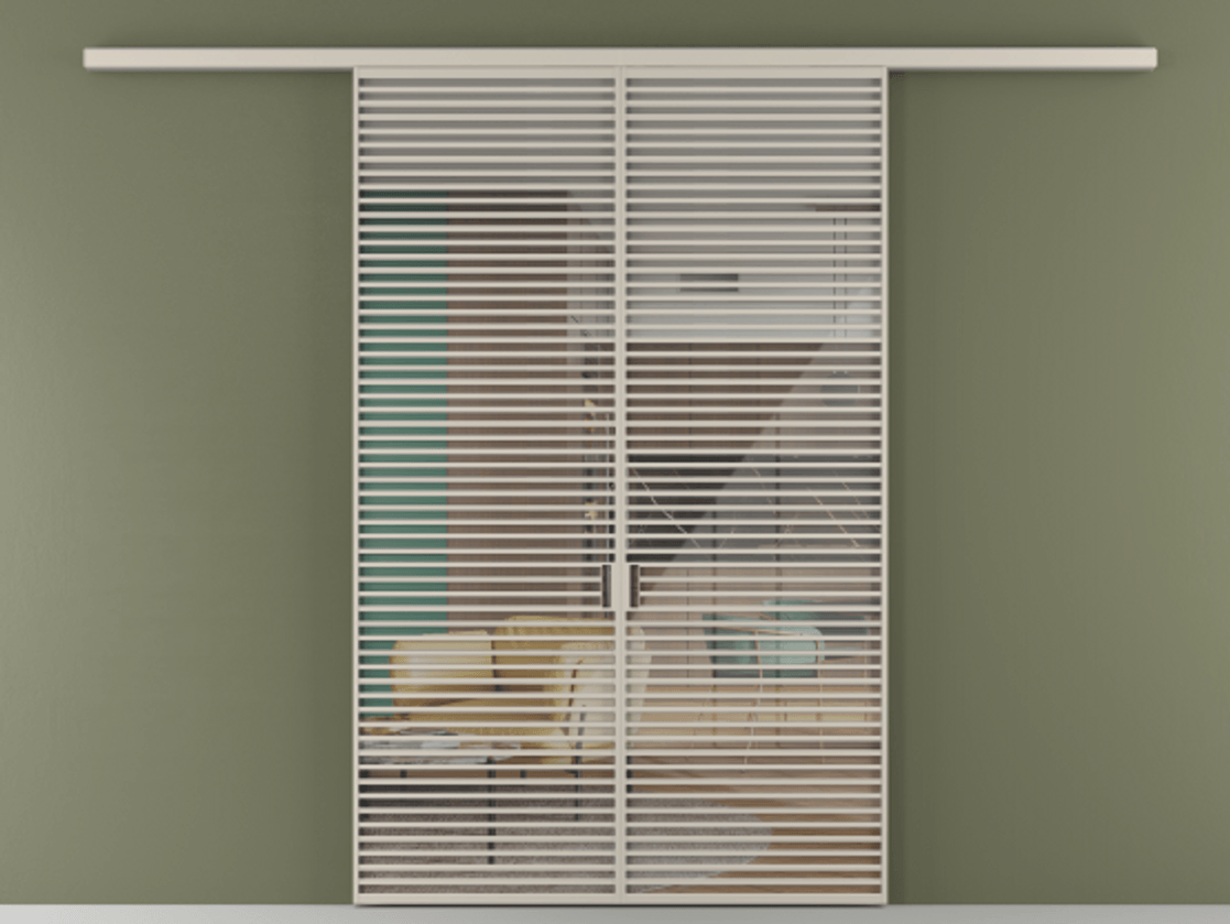 Перегородка Formato вдоль стены 2 створки АЛПР 040.07 Алюминий светло-бежевый Рефлективное прозрачное стекло "Stopsol", калёное Цена 445000 ₽ | Volhovec