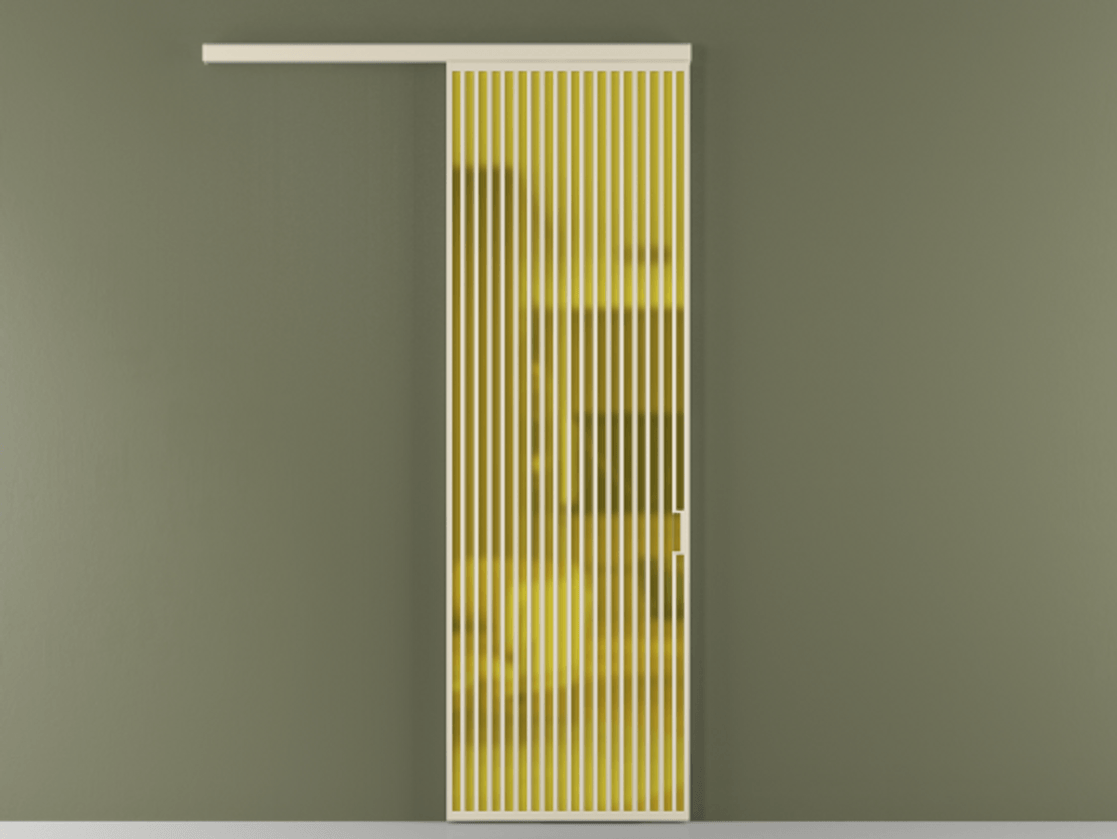 Перегородка Formato вдоль стены 1 створка АЛПР 040.06 Алюминий бежево-серый Сатинированное жёлтое стекло, триплекс Цена 219100 ₽  | Volhovec