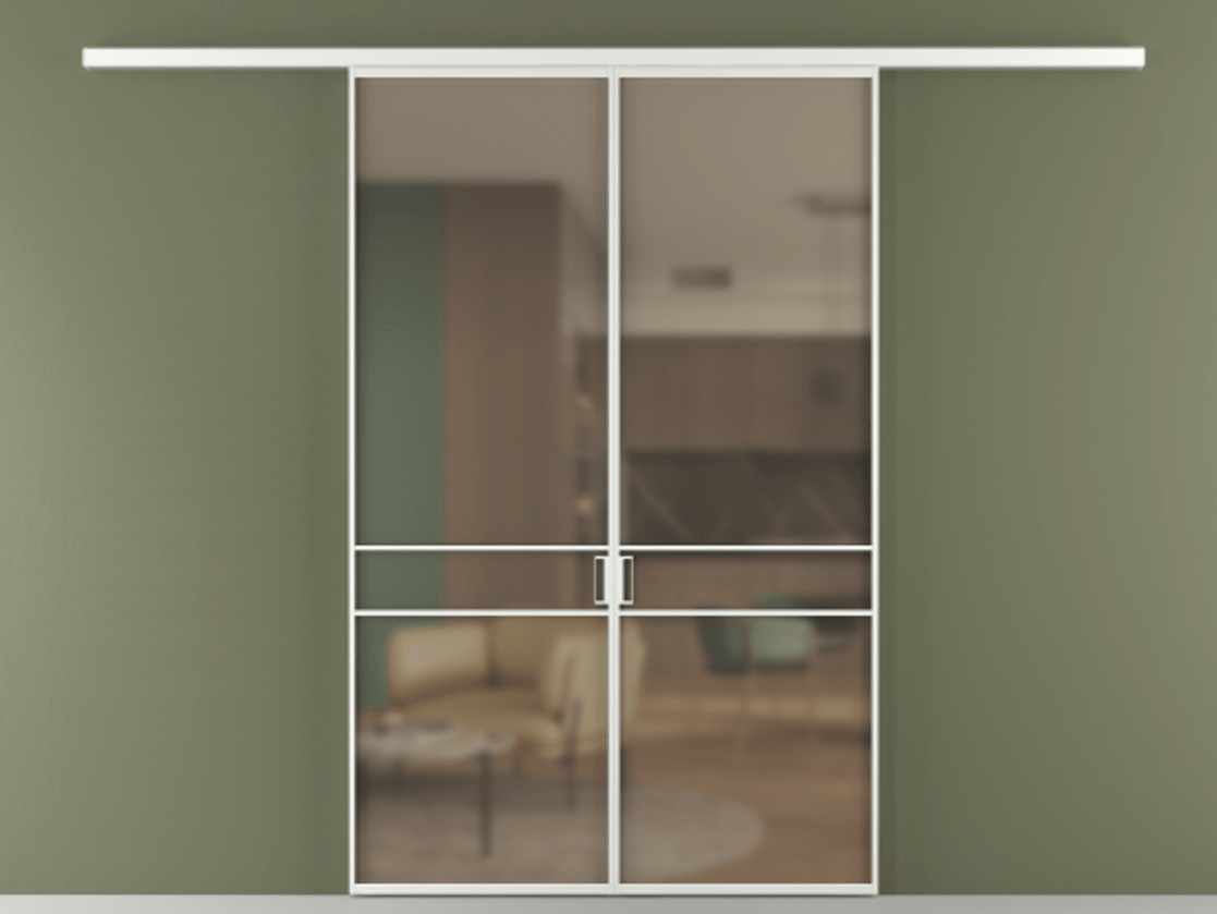 Перегородка Формато вдоль стены 2 створки АЛПР 040.02 Алюминий белоснежный Сатинированное бронзовое стекло, триплекс Цена 195450 ₽ | Volhovec