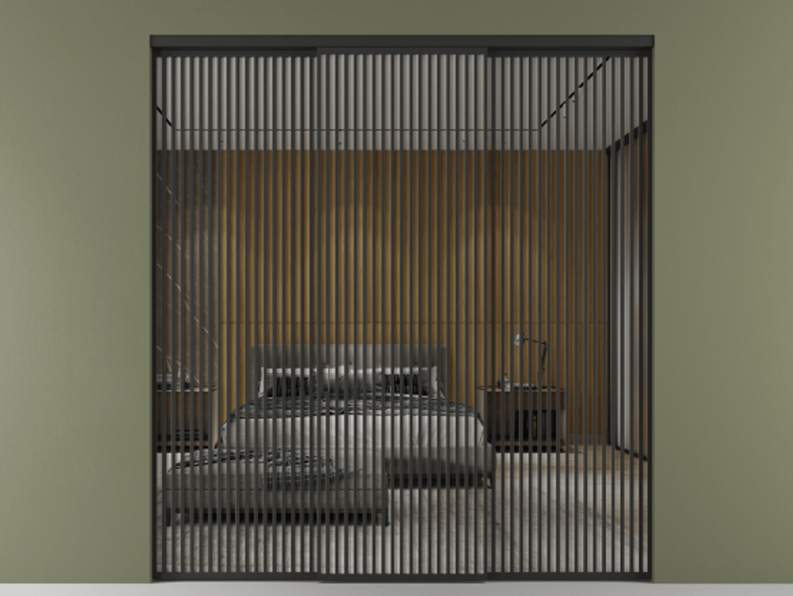 Перегородка Формато внутри проёма 3 створки АЛПР 040.06 Алюминий Черный Двустороннее зеркало, триплекс , триплекс 6 мм Цена 437900 ₽ | Volhovec