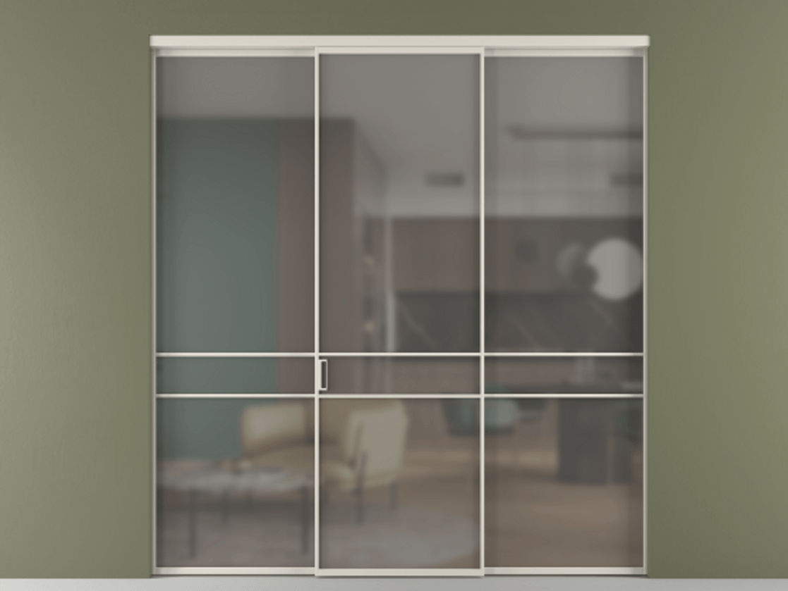 Перегородка Formato внутри проёма 3 створки АЛПР 040.02 Алюминий облачно-серый Сатинированное серое стекло, триплекс Цена 237275 ₽ | Volhovec