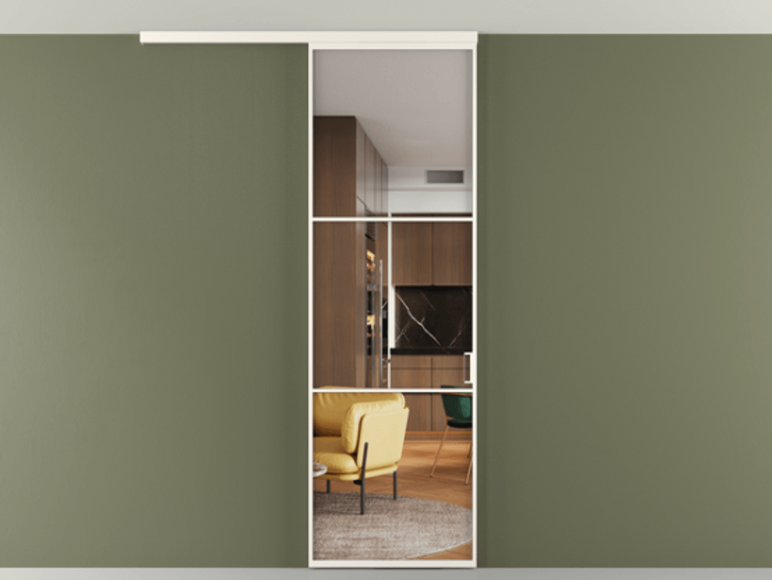 Перегородка Формато вдоль стены на потолок 1 створка АЛПР 040.03 Алюминий пудровый белый Прозрачное стекло "Кристал Вижн", калёное Цена 125510 ₽ | Volhovec