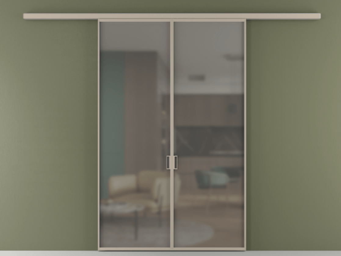 Перегородка Формато вдоль стены 2 створки АЛПР 040.01 Алюминий бисквитный Сатинированное серое стекло, триплекс Цена 187350 ₽ | Volhovec