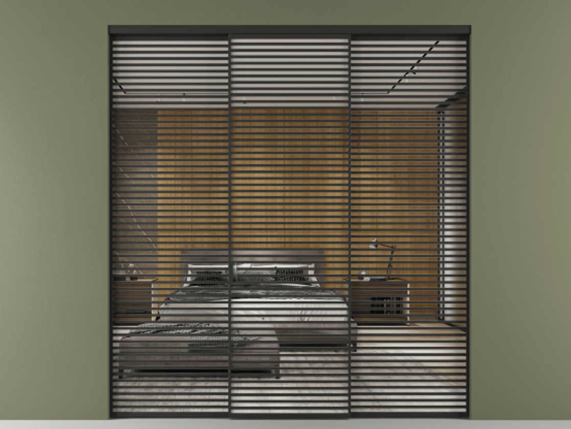 Перегородка Формато внутри проёма 3 створки АЛПР 040.07 Алюминий Черный Двустороннее зеркало, триплекс , триплекс 6 мм Цена 437900 ₽ | Volhovec