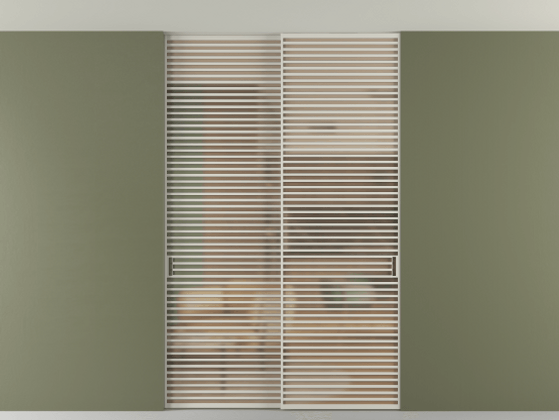 Перегородка Формато внутри проёма скрытое крепление в потолок 2 створки АЛПР 040.07 Алюминий тёплый серый Сатинированное оранжевое стекло, триплекс Цена 409915 ₽ | Volhovec