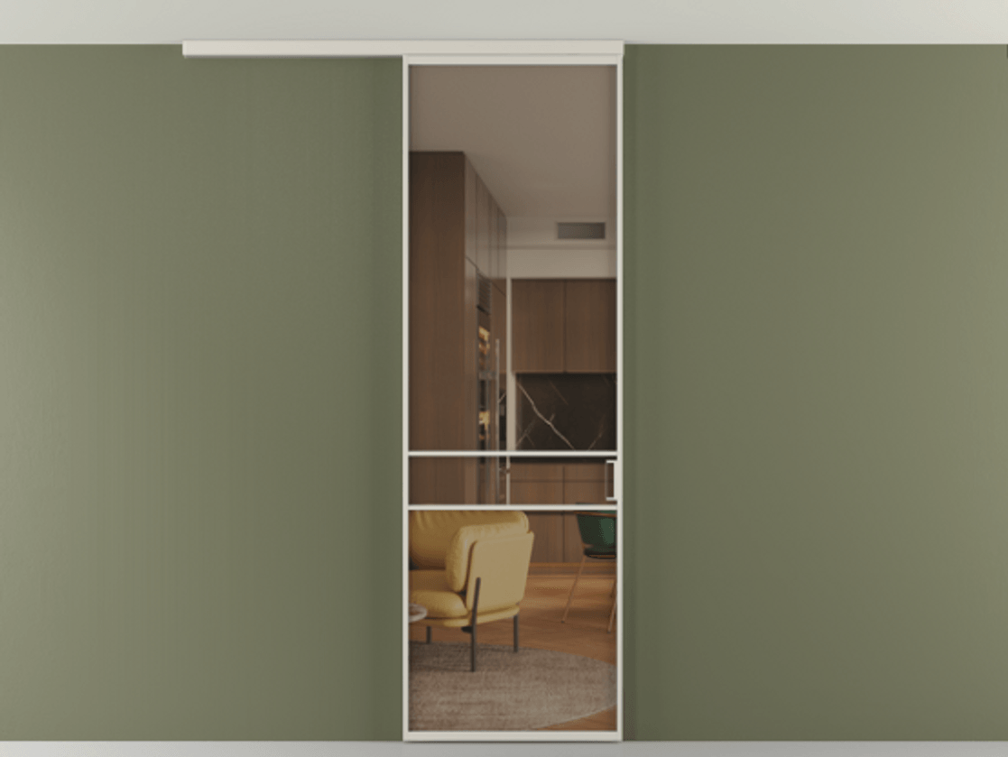 Перегородка Формато вдоль стены на потолок 1 створка АЛПР 040.02 Алюминий облачно-серый Прозрачное бронзовое стекло, триплекс Цена 96858 ₽ | Volhovec