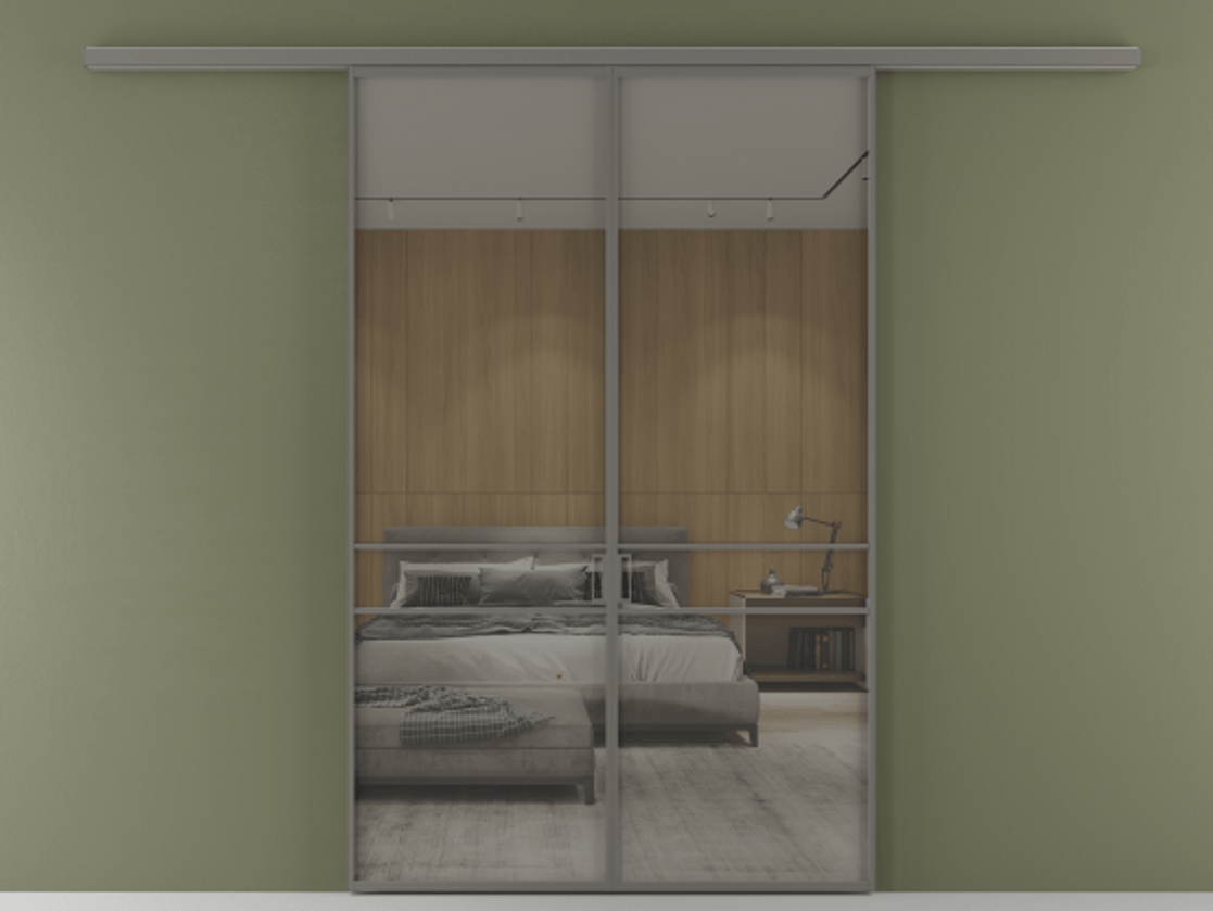 Перегородка Формато вдоль стены 2 створки АЛПР 040.02 Алюминий классический серый Рефлективное серое стекло "Стопсол", калёное Цена 249000 ₽ | Volhovec