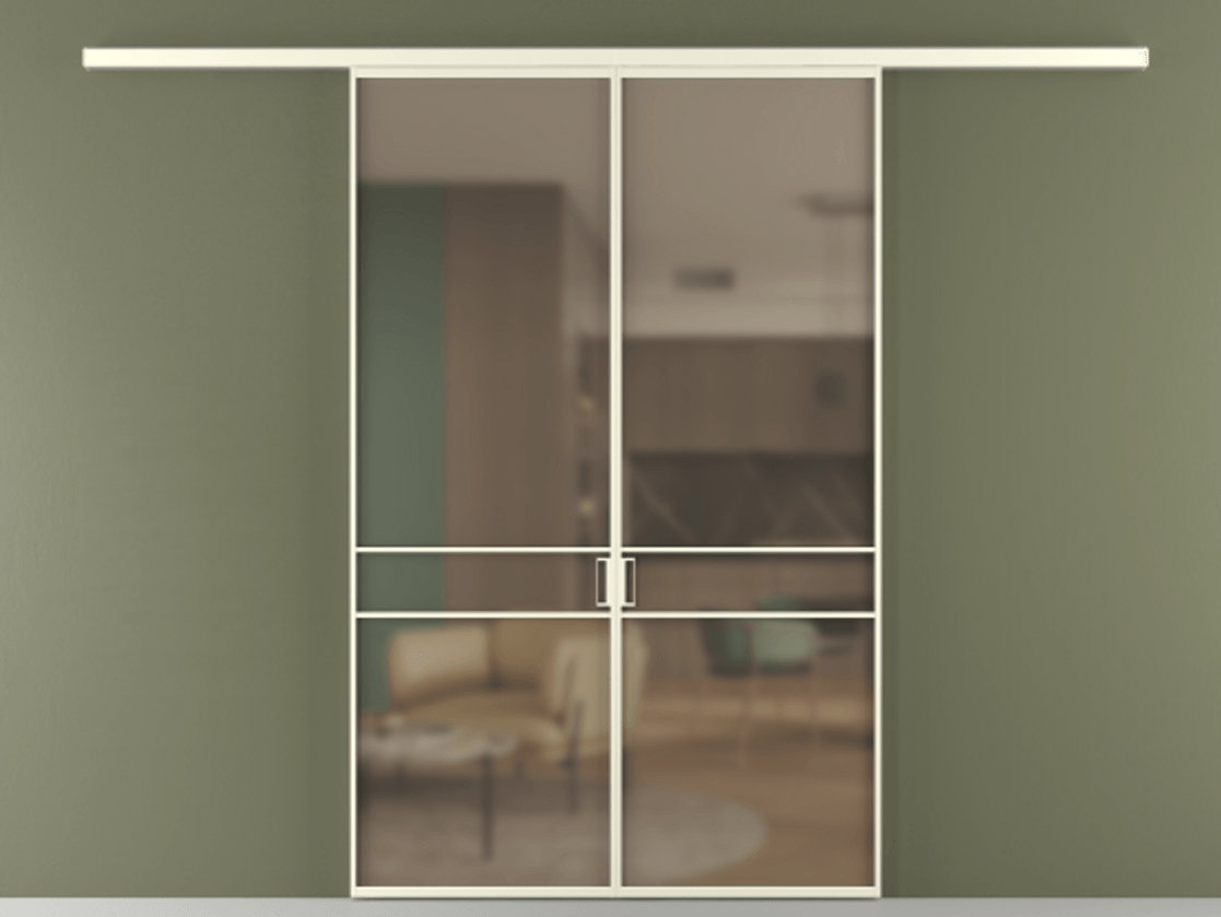 Перегородка Формато вдоль стены 2 створки АЛПР 040.02 Алюминий молочно-белый Сатинированное бронзовое стекло, триплекс Цена 195450 ₽ | Volhovec