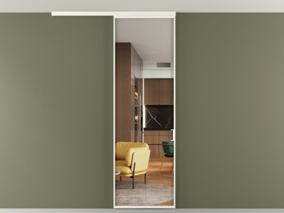 Перегородка Формато вдоль стены на потолок 1 створка АЛПР 040.01 Алюминий пудровый белый Прозрачное стекло "Кристал Вижн", калёное Цена 119570 ₽ | Volhovec