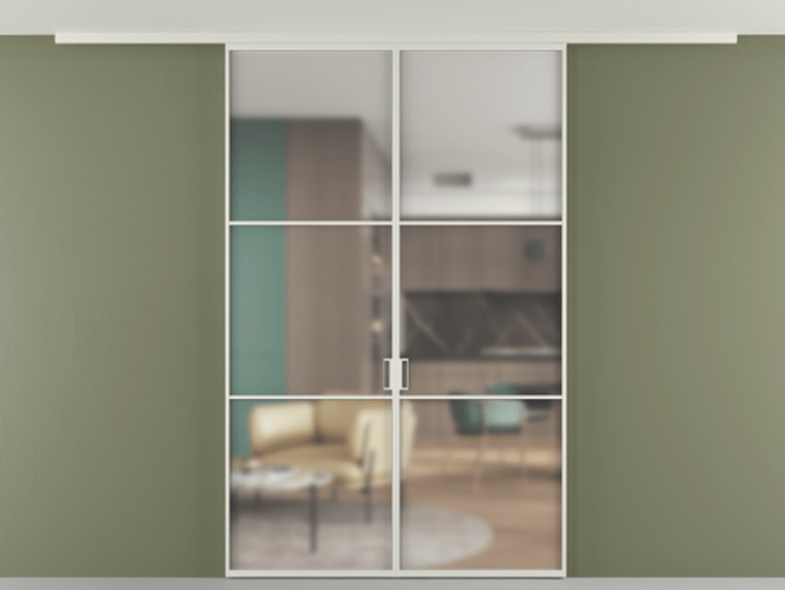Перегородка Formato вдоль стены на потолок двустворчатая #VENDORCODE# #FURNISH# #GLASS# Цена #PRICE# #CURRENCY# | Volhovec
