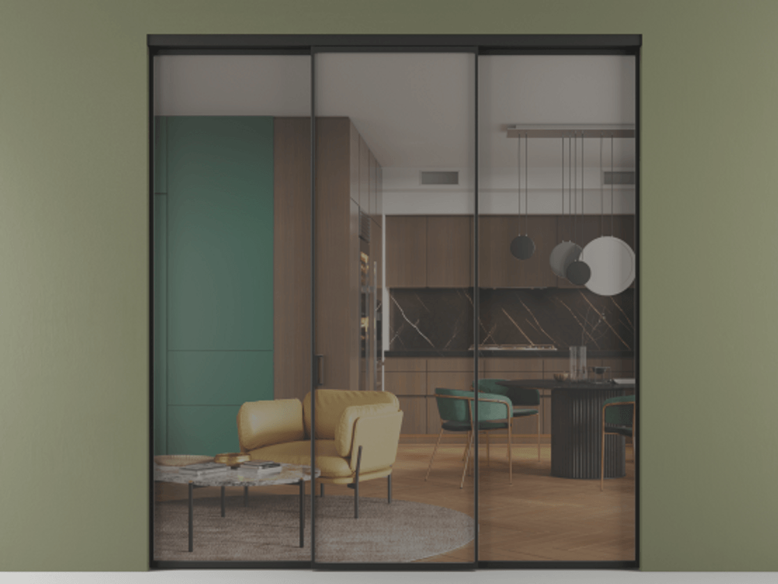 Перегородка Формато внутри проёма 3 створки АЛПР 040.01 Алюминий Черный Прозрачное серое стекло, триплекс Цена 216275 ₽ | Volhovec