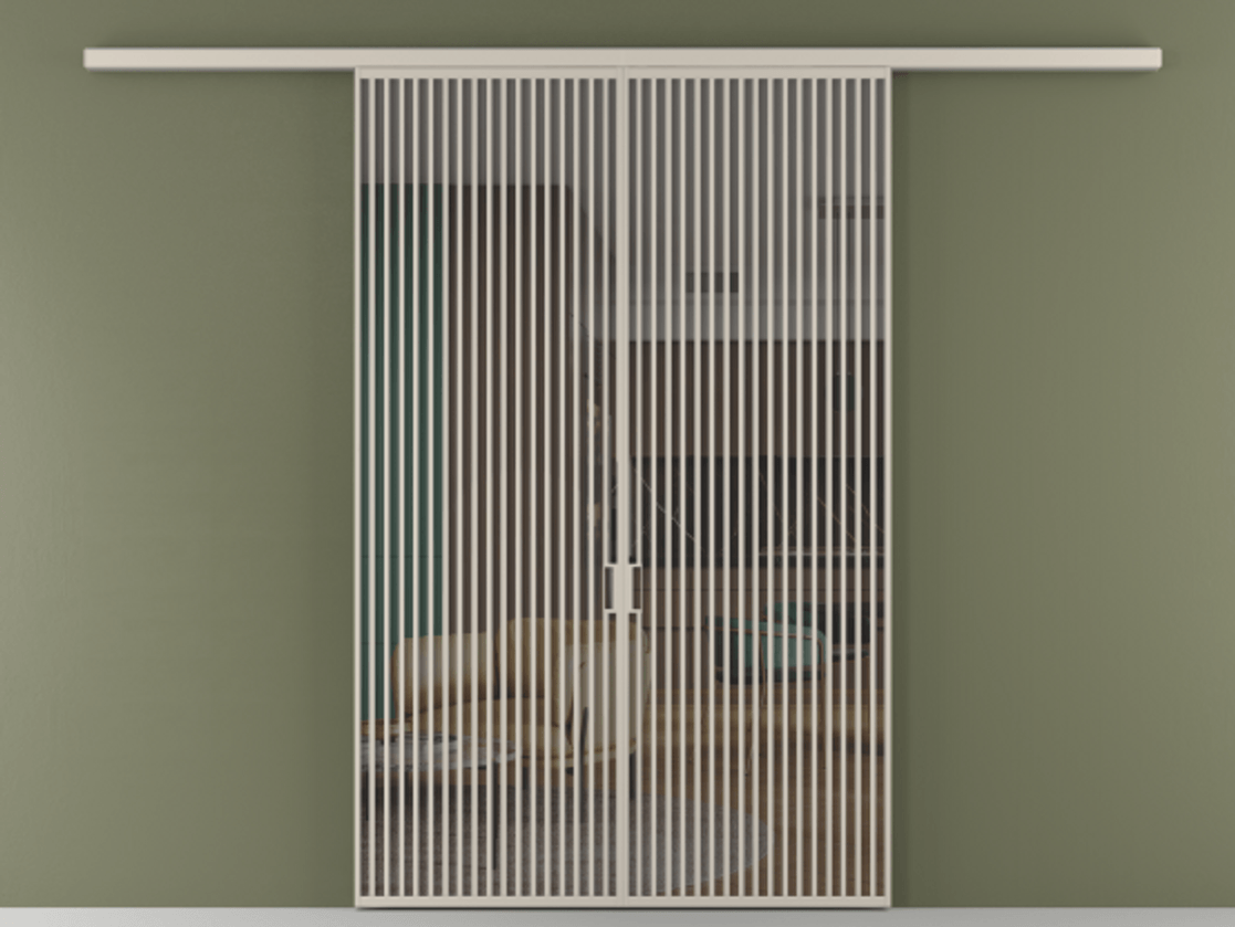 Перегородка Formato вдоль стены 2 створки АЛПР 040.06 Алюминий светло-бежевый Прозрачное серое стекло, триплекс Цена 429000 ₽ | Volhovec