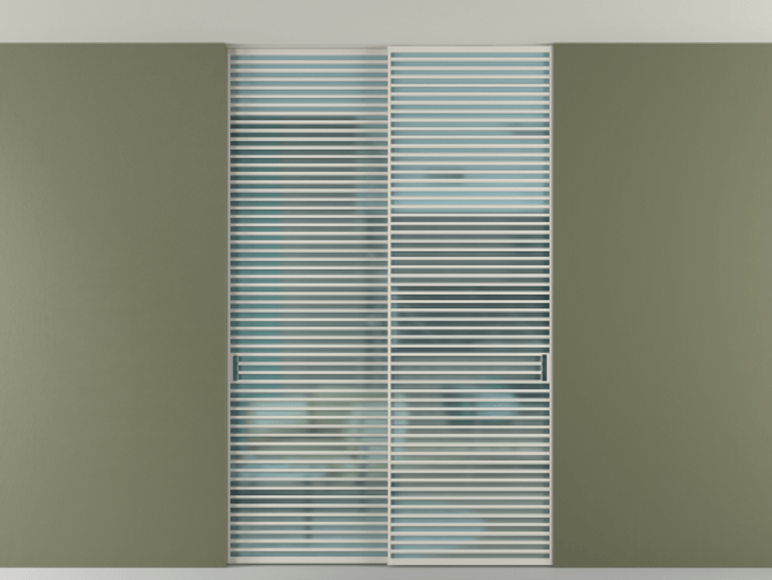 Перегородка Formato внутри проёма скрытое крепление в потолок 2 створки АЛПР 040.07 Алюминий тёплый серый Сатинированное голубое стекло, триплекс Цена 505120 ₽ | Volhovec