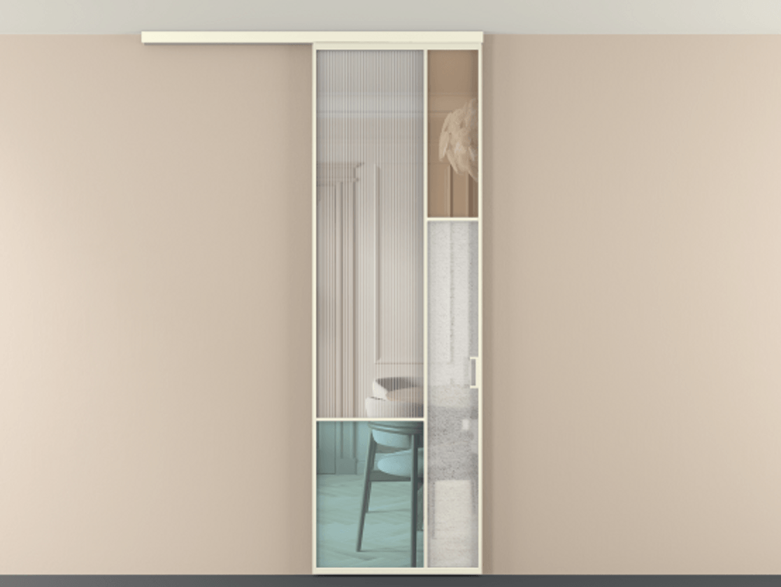 Перегородка Mosaic вдоль стены на потолок 1 створка АЛПР 041.12 Алюминий молочно-белый Комбинация стекол Группы 1 и Группы 3 Цена 141040 ₽ | Volhovec