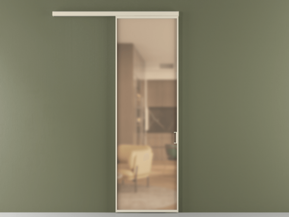 Перегородка Формато вдоль стены 1 створка АЛПР 040.01 Алюминий бежево-серый Сатинированное оранжевое стекло, триплекс Цена 101760 ₽  | Volhovec