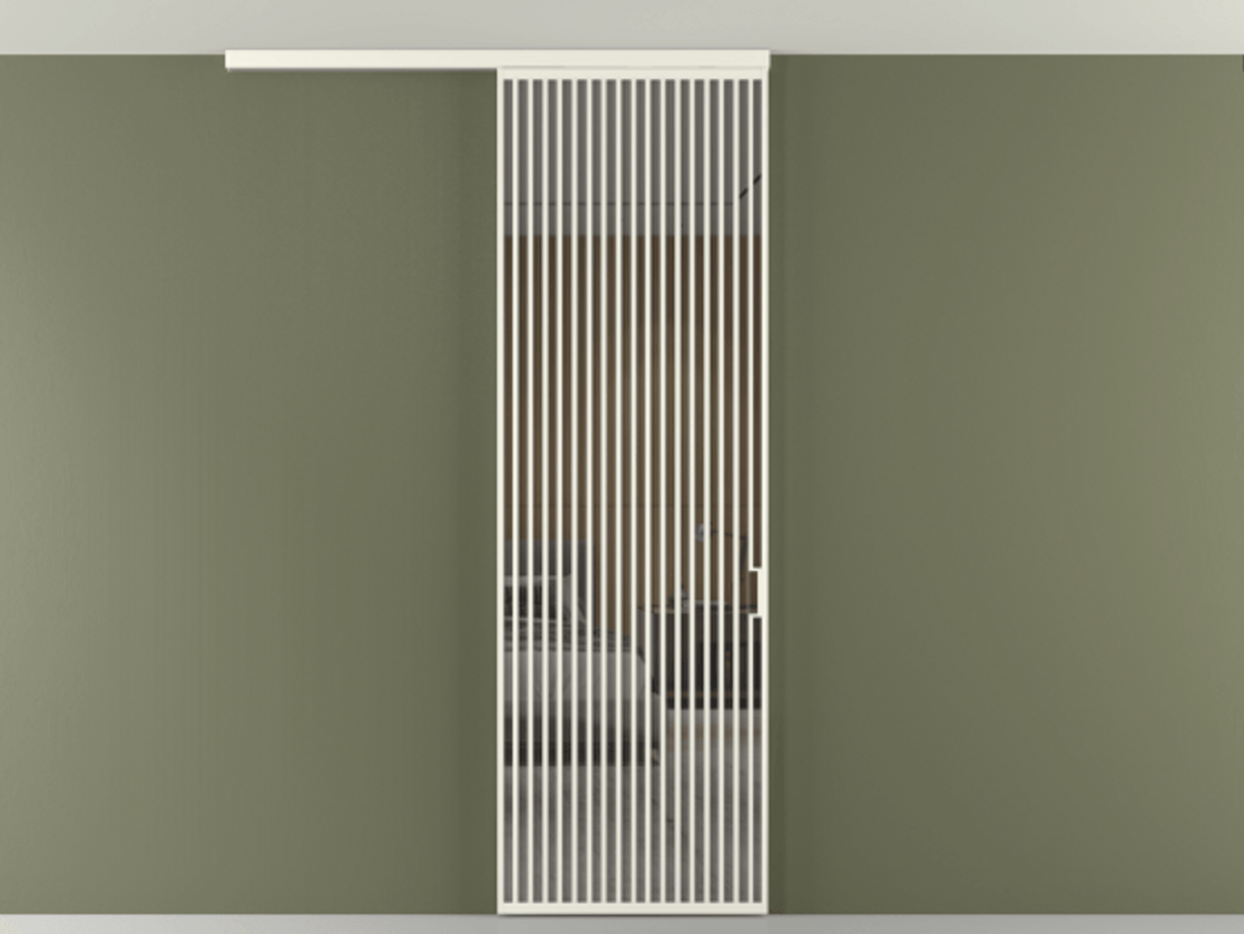 Перегородка Формато вдоль стены на потолок 1 створка АЛПР 040.06 Алюминий жемчужный Рефлективное серое стекло "Стопсол", калёное Цена 193628 ₽ | Volhovec