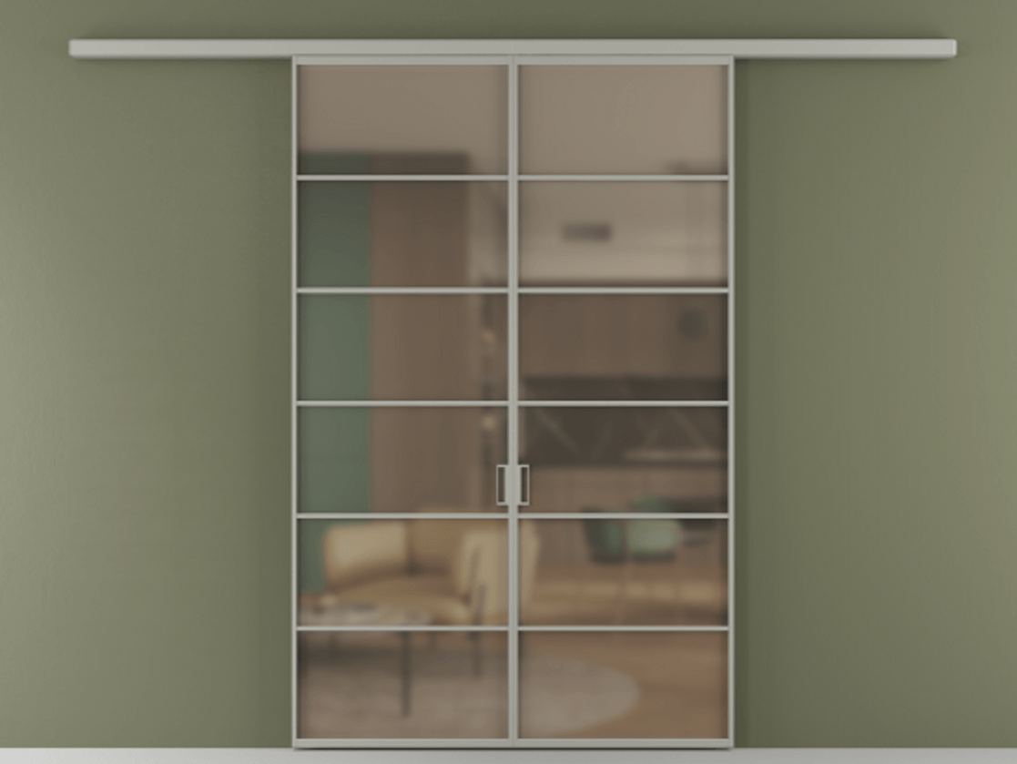 Перегородка Formato вдоль стены 2 створки АЛПР 040.04 Алюминий нейтральный серый Сатинированное бронзовое стекло, триплекс Цена 248600 ₽ | Volhovec