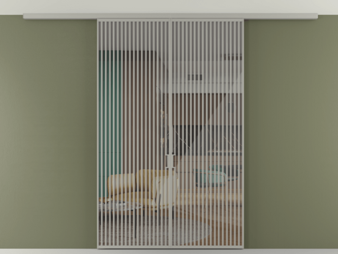 Перегородка Формато вдоль стены на потолок 2 створки АЛПР 040.06 Алюминий нейтральный серый Рефлективное прозрачное стекло "Стопсол", калёное Цена 380156 ₽ | Volhovec