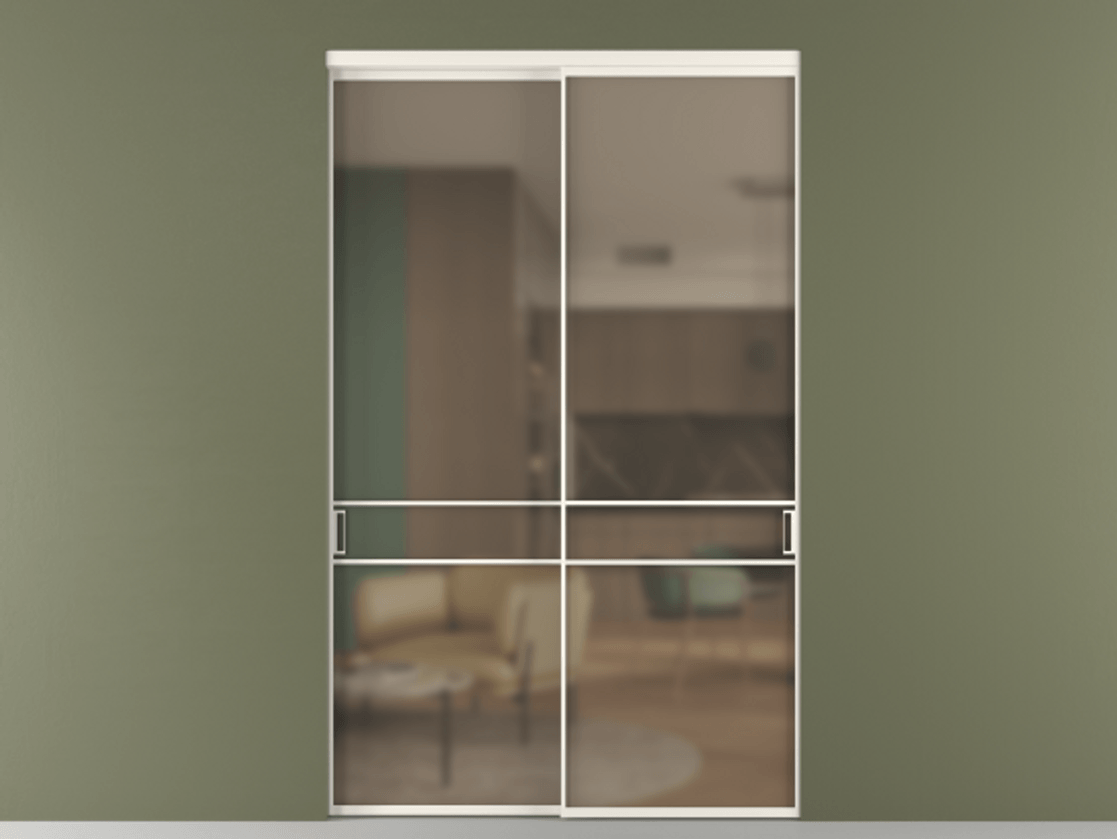 Перегородка Формато внутри проёма 2 створки АЛПР 040.02 Алюминий пудровый белый Сатинированное бронзовое стекло, триплекс Цена 424750 ₽  | Volhovec