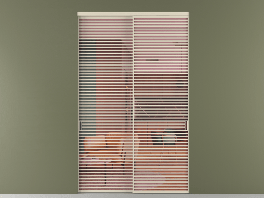 Межкомнатная дверь New Перегородка Formato внутри проёма двустворчатая АЛПР 040.07 Алюминий бежево-серый Прозрачное розовое стекло, триплекс, 6мм Цена 366300  | Volhovec