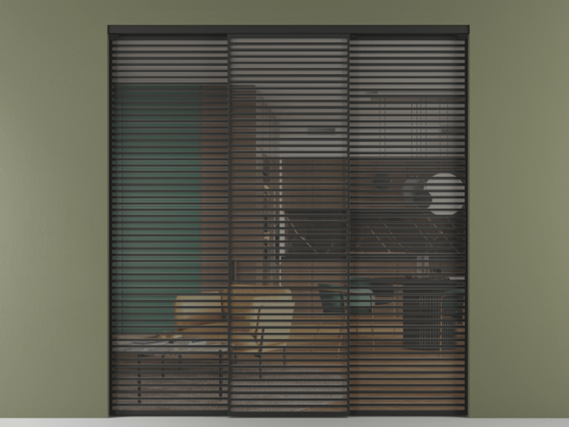 Перегородка Формато внутри проёма 3 створки АЛПР 040.07 Алюминий Черный Прозрачное серое стекло, триплекс Цена 437900 ₽ | Volhovec